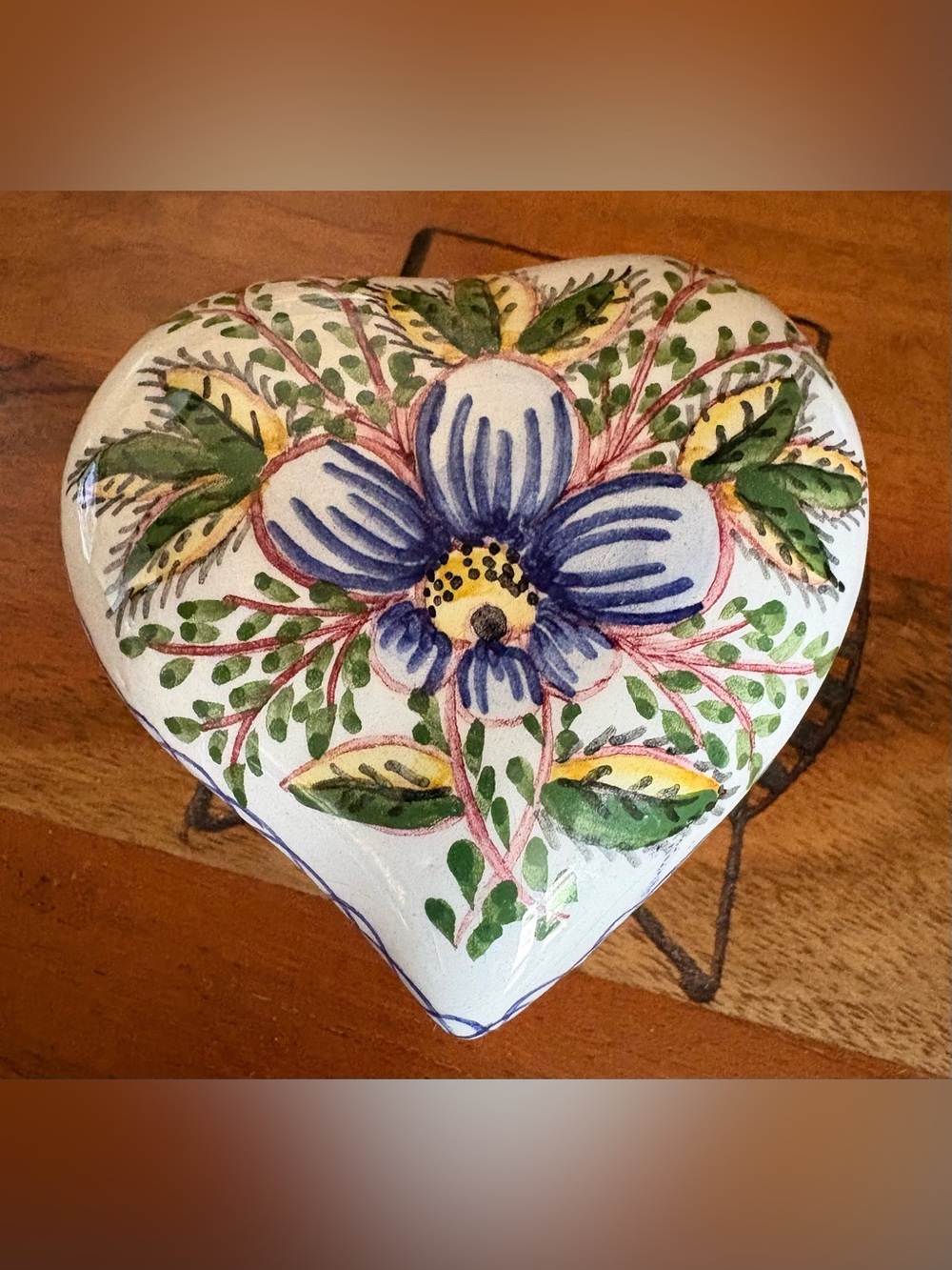 Signed Portuguese Ceramic Heart Trinket Box